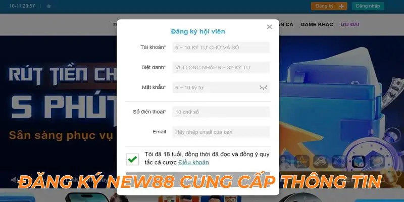 Đăng Ký NEW88 3 Đăng ký New88 cần cung cấp các thông tin cần thiết