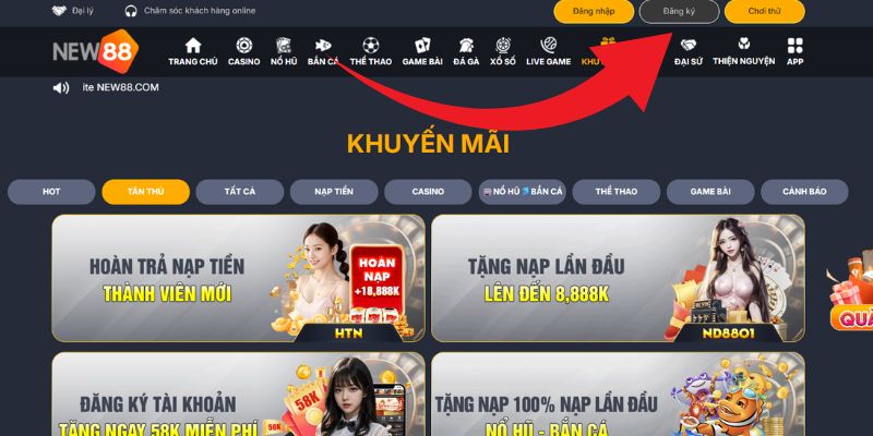 Chọn ô đăng ký góc phải màn hình để bắt đầu