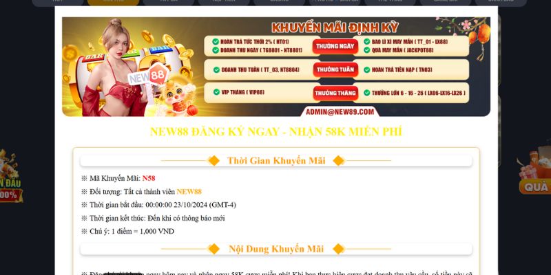 Đăng ký New88 tân thủ nhận ngay 58K