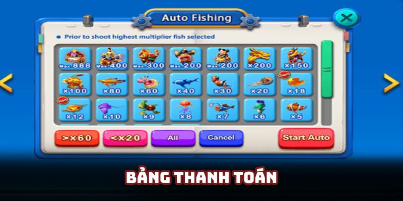 Bảng thanh toán để người chơi tham khảo khi săn cá Bảng thanh toán để người chơi tham khảo khi săn cá