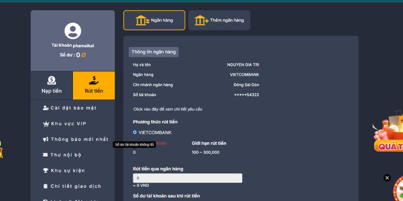 Thực hiện thêm liên kết ngân hàng tại mục rút tiền Thực hiện thêm liên kết ngân hàng tại mục rút tiền
