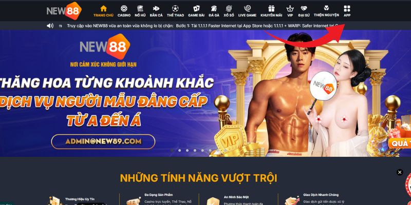 Chọn biểu tượng “App” để bắt đầu tải app New88